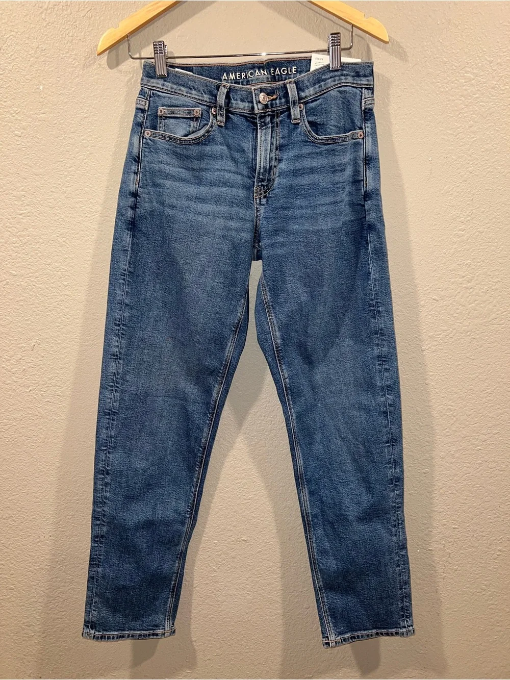 American Eagle 90s Straight Jeans High Rise Bright Bluebell Stretch Size 2 26W